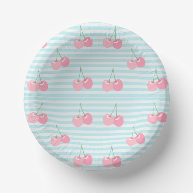 Pink Cherries Summer Paper Plate (Front)