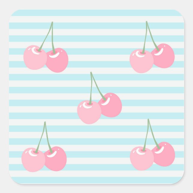 Pink Cherries Summer Square Sticker (Front)