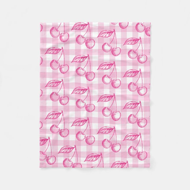 Pink Cherry Aesthetic Coquette Fleece Blanket (Front)