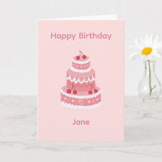 Pink Cherry Birthday Cake Card