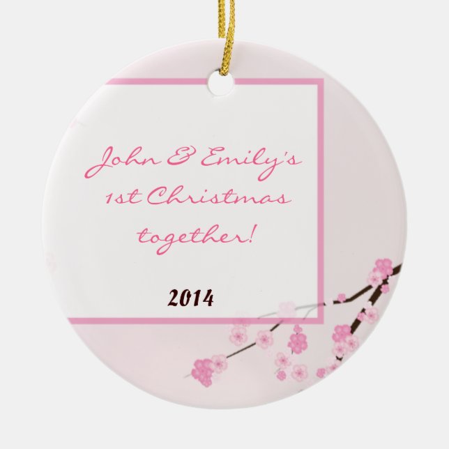 Pink Cherry Blosom Personalised Name Ornament (Front)