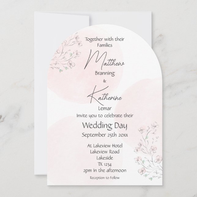 Pink Cherry Blossom All In One Wedding Invitation (Front)