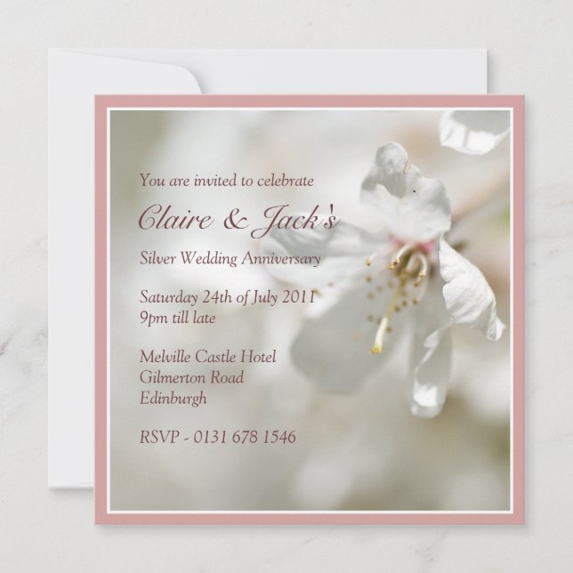 Pink Cherry Blossom Anniversary Party Invitation (Front)