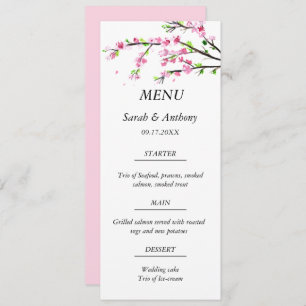 Pink Cherry Blossom Botanical Floral Wedding Food Menu