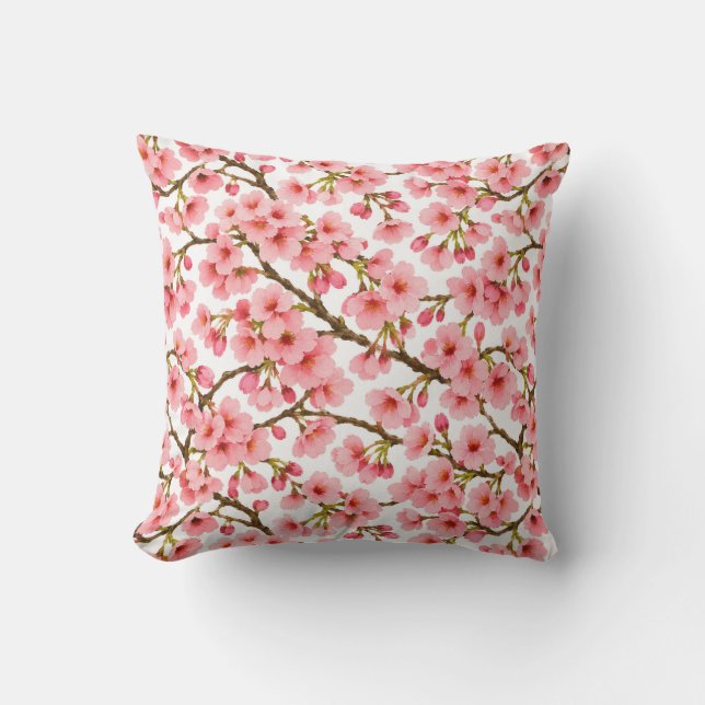 Pink Cherry Blossom Branch Pattern Cushion (Front)