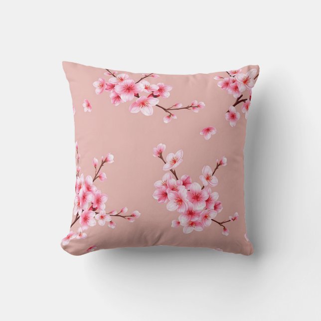 Pink Cherry Blossom Branches Pattern Cushion (Front)