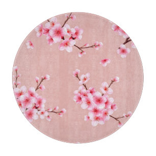 Pink Cherry Blossom Branches Pattern Cutting Board