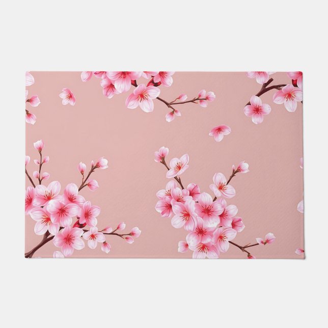 Pink Cherry Blossom Branches Pattern Doormat (Front)