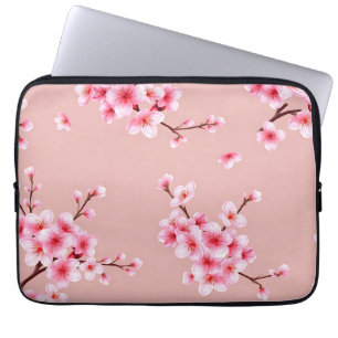 Pink Cherry Blossom Branches Pattern Laptop Sleeve