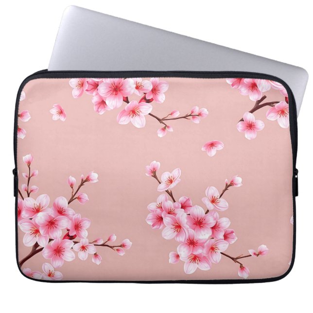 Pink Cherry Blossom Branches Pattern Laptop Sleeve (Front)