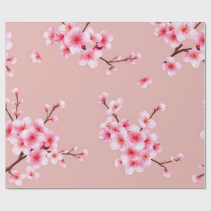 Pink Cherry Blossom Branches Pattern Wrapping Paper