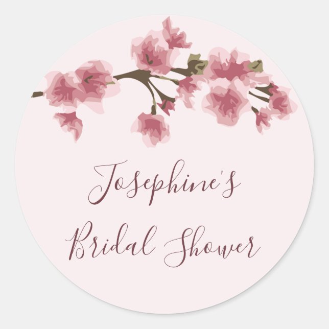 Pink Cherry Blossom Bridal Shower Classic Round Sticker (Front)
