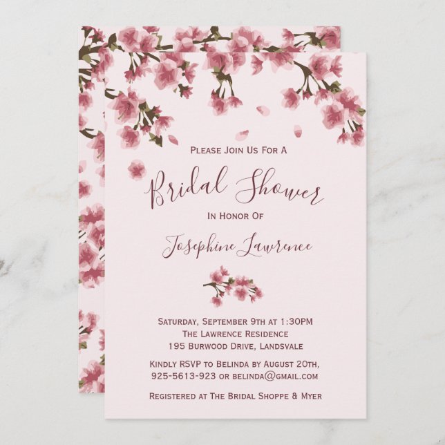 Pink Cherry Blossom Bridal Shower Invitation (Front/Back)