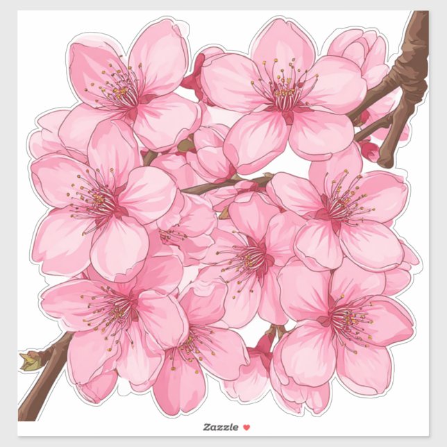 Pink Cherry Blossom Cluster on Brown Branch (Sheet)
