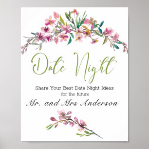 Pink Cherry Blossom Elegant Floral Date Night Sign
