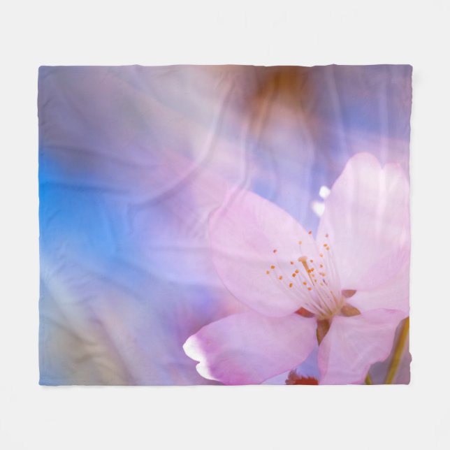 Pink cherry blossom fleece blanket (Front (Horizontal))
