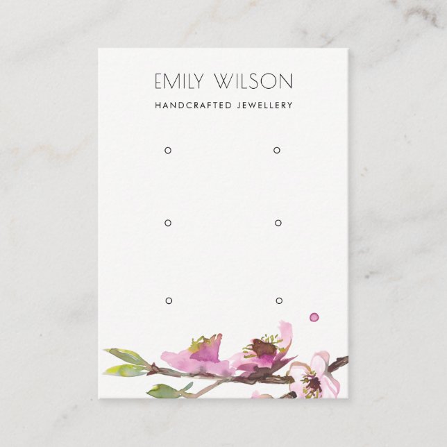 PINK CHERRY BLOSSOM FLORAL 3 EARRING DISPLAY LOGO BUSINESS CARD (Front)