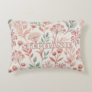 Pink Cherry Blossom, Floral and Leaves Pattern Decorative Cushion