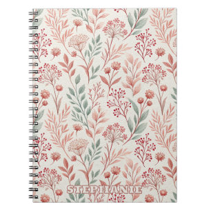 Pink Cherry Blossom, Floral and Leaves Pattern Notebook