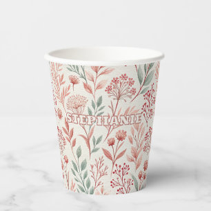 Pink Cherry Blossom, Floral and Leaves Pattern Paper Cups