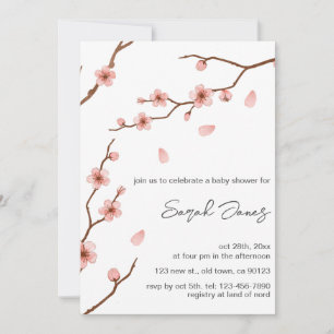 Pink Cherry Blossom Floral Baby Shower Invitation