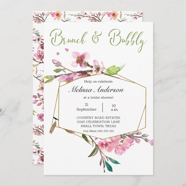 Pink Cherry Blossom Floral Bridal Brunch (Front/Back)