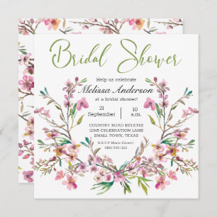Pink Cherry Blossom Floral Bridal Shower Invitation