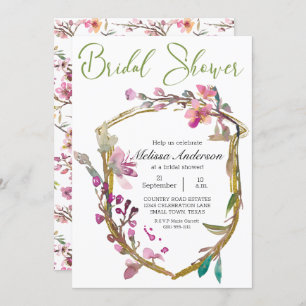 Pink Cherry Blossom Floral Bridal Shower Invitation