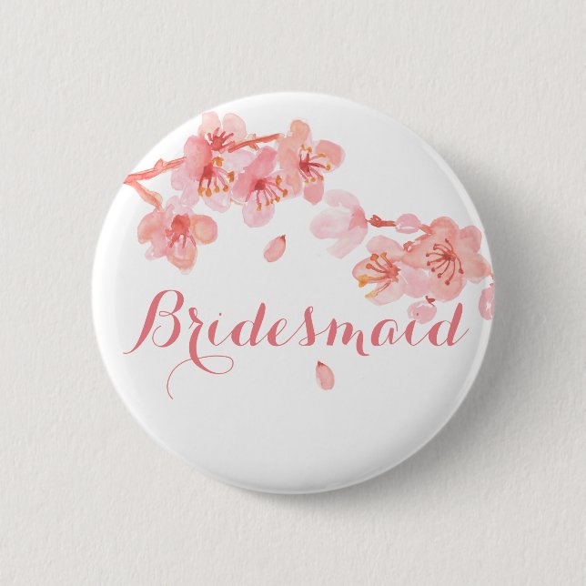 Pink cherry blossom floral bridesmaid button (Front)