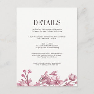 Pink Cherry Blossom Floral Details Enclosure Card