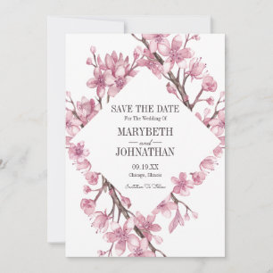 Pink Cherry Blossom Floral Frame Save The Date