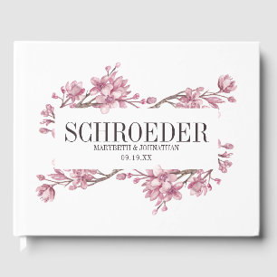 Pink Cherry Blossom Floral Frame Wedding Guest Book