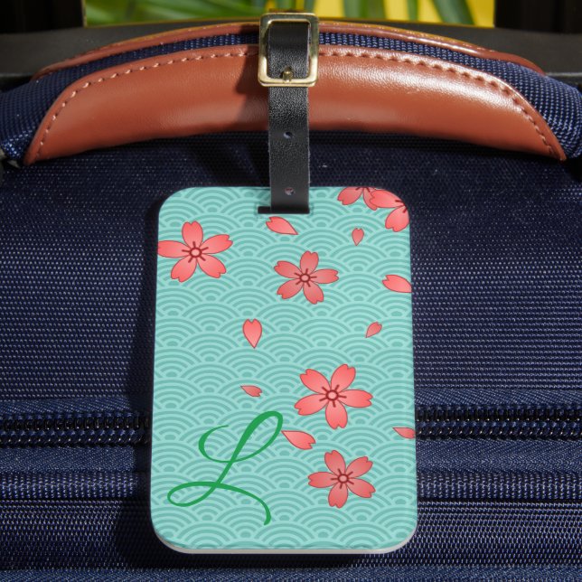 Pink Cherry Blossom Floral Luggage Tag (Front Insitu 2)