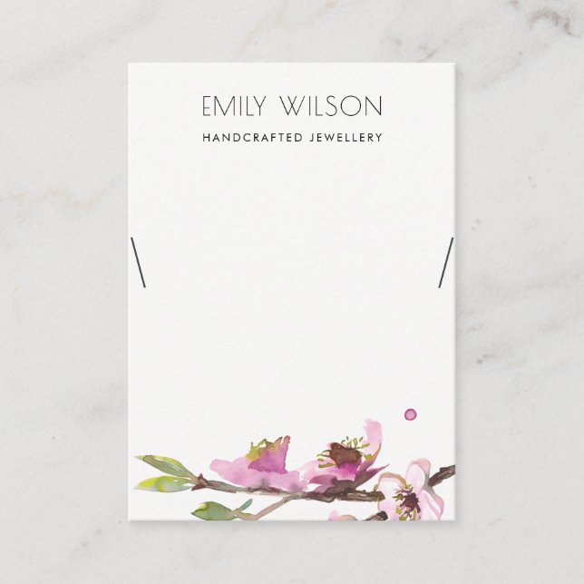 PINK CHERRY BLOSSOM FLORAL NECKLACE DISPLAY LOGO BUSINESS CARD (Front)