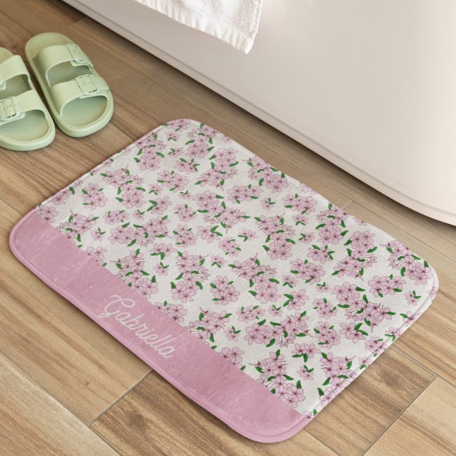 Pink cherry blossom Floral Pattern Name Bath Mat (Creator Uploaded)