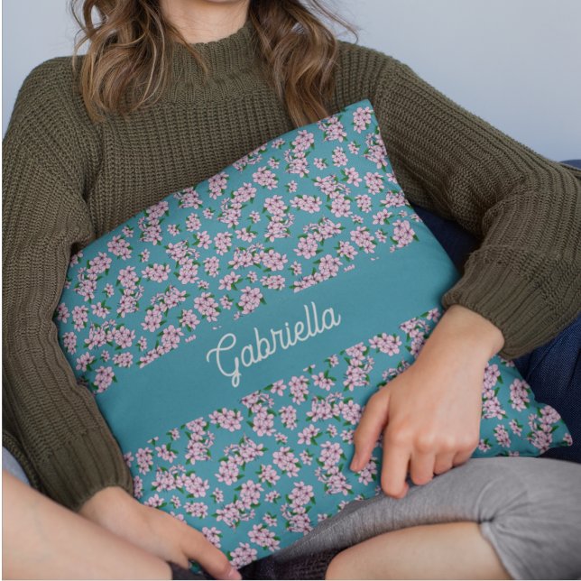 Pink cherry blossom Floral Pattern Name Cushion (Creator Uploaded)