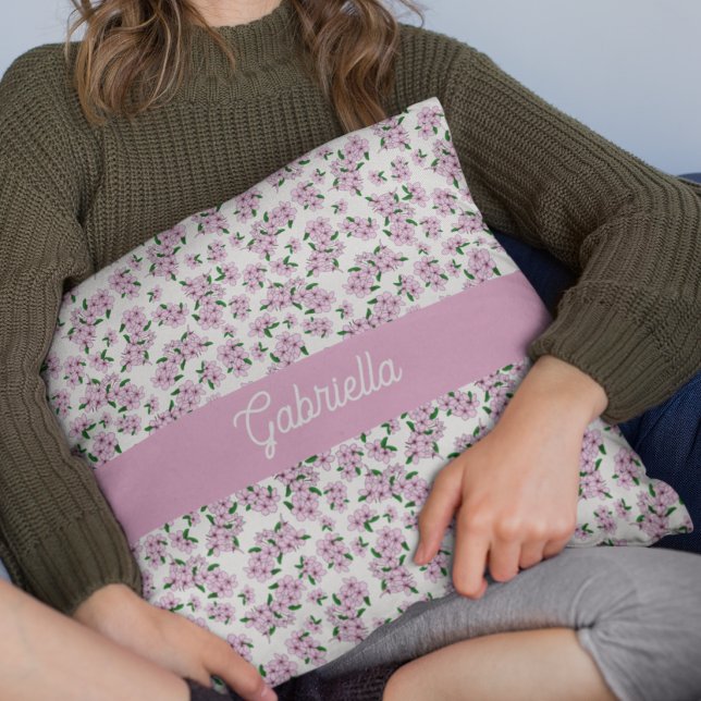 Pink cherry blossom Floral Pattern Name Cushion (Creator Uploaded)