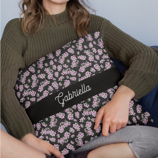 Pink cherry blossom Floral Pattern Name Cushion (Creator Uploaded)
