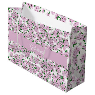 Pink cherry blossom Floral Pattern Name Large Gift Bag