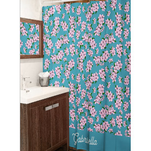 Pink cherry blossom Floral Pattern Name Shower Curtain