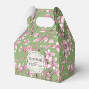 Pink Cherry Blossom Floral Printed Green Favour Bo Favour Box