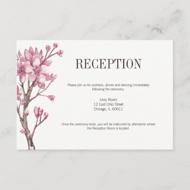 Pink Cherry Blossom Floral Reception Enclosure Card (Front)