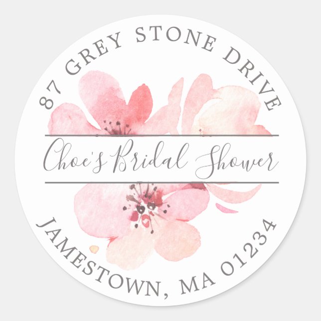 Pink Cherry Blossom Floral Return Address Label (Front)