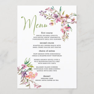 Pink Cherry Blossom Floral Romantic Wedding Menu