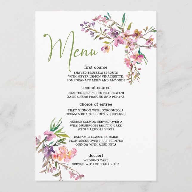 Pink Cherry Blossom Floral Romantic Wedding Menu (Front)