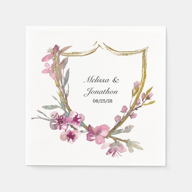 Pink Cherry Blossom Floral Romantic Wedding Napkin (Front)