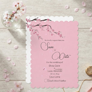 Pink Cherry Blossom Floral Sakura Watercolor  Save The Date