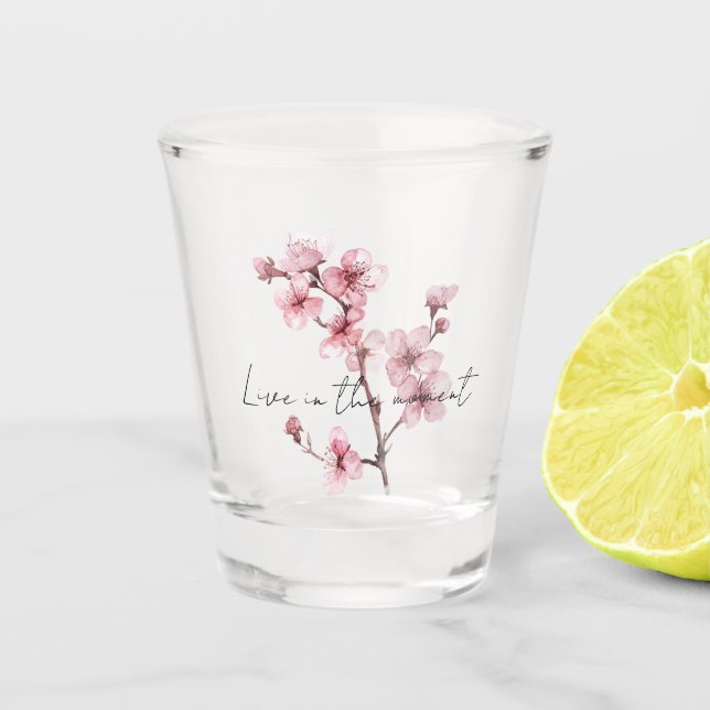 Pink Cherry Blossom Floral  Shot Glass (Front)