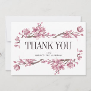 Pink Cherry Blossom Floral Thank You Wedding Card