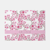 Pink Cherry Blossom Floral Watercolor Monogram